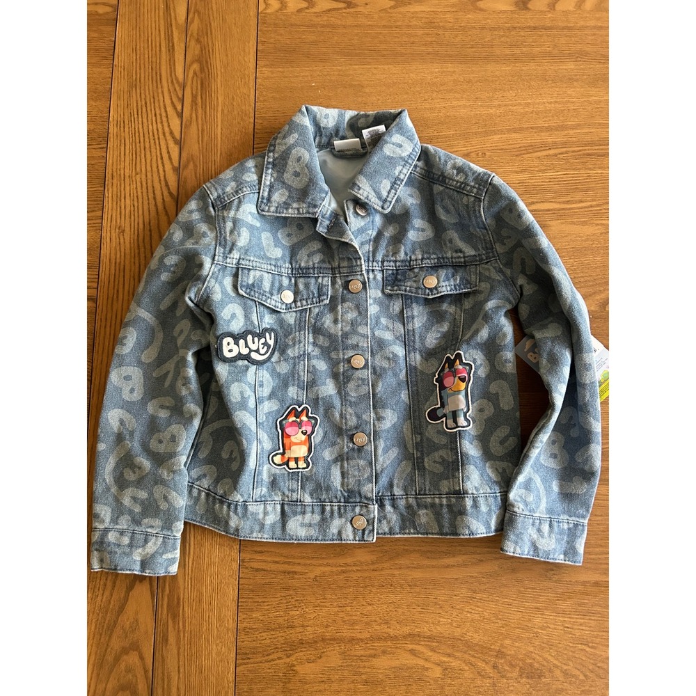 Bluey‎ Denim Jean Jacket Size 5/6 Kids Cartoon Character Patches